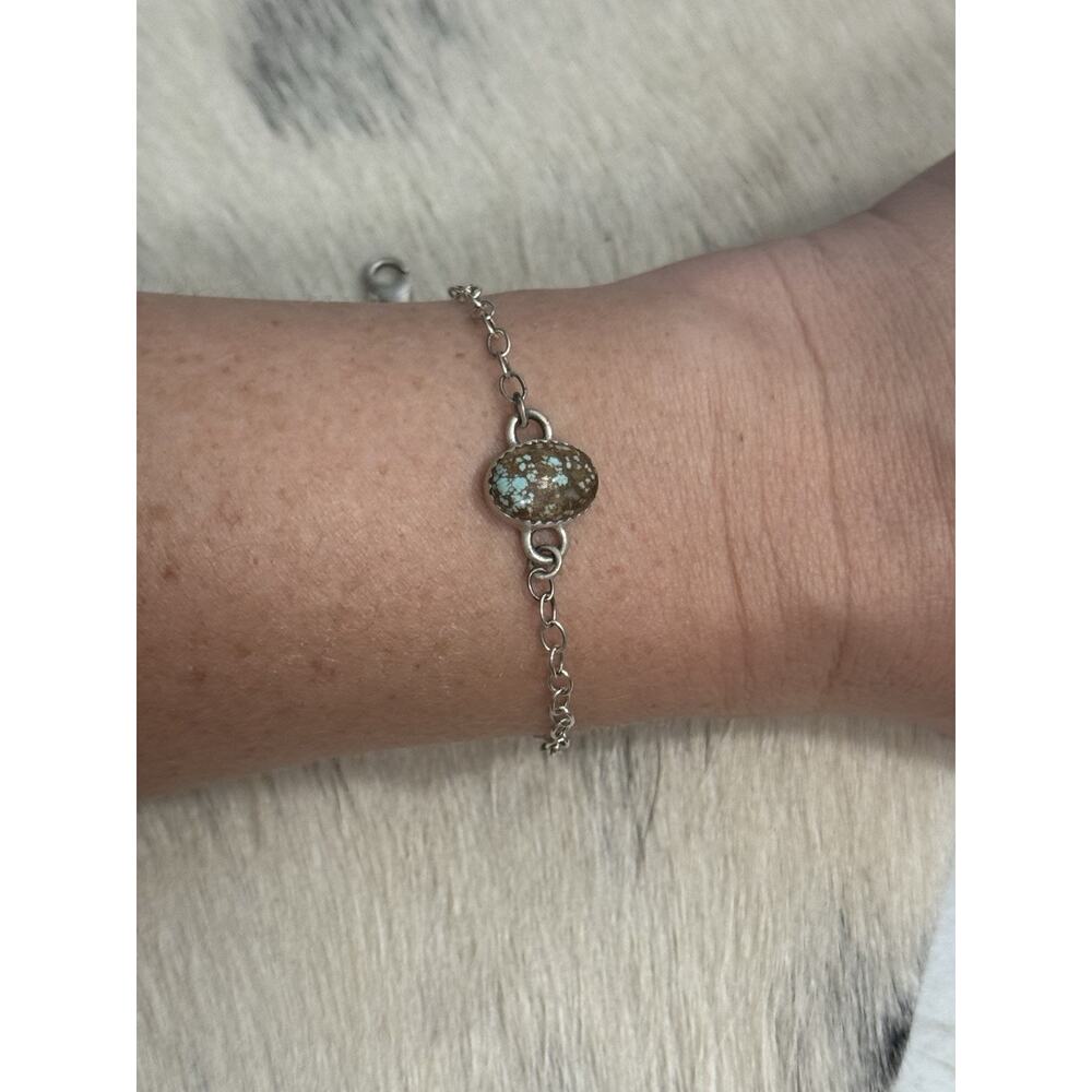 Sterling Silver Blue Number 8 Mine 8 Turquoise Oval Link Bracelet Stacker 8.25”